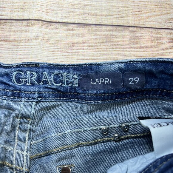 Grace In LA Capri Jeans Size 29 Embellished Cross Pockets Rhinestone Bling - Picture 9 of 15